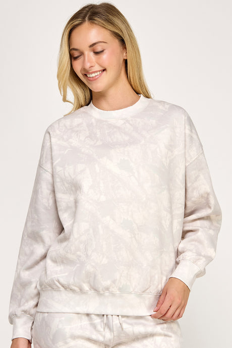 See Me Fleece Relaxed Fit Crew Neck Sweatshirt in Beige Camo