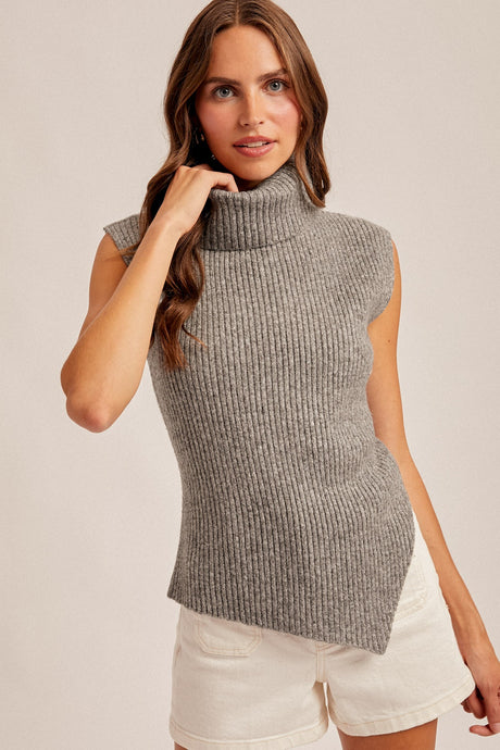 She Said High Neck Asymmetrical Sweater Vest Top