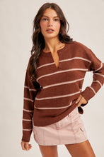 Load image into Gallery viewer, All Messed Up Stripe V-Neck Sweater Top in Brown/Pink