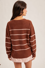 Load image into Gallery viewer, All Messed Up Stripe V-Neck Sweater Top in Brown/Pink