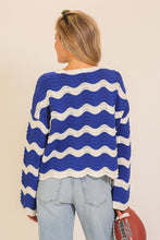 Load image into Gallery viewer, I Still Get Wavy Textured Knit Sweater in Royal/White