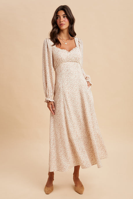 Straight And Narrow Sweetheart Floral Maxi Dress in Vintage Cream