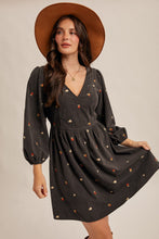 Load image into Gallery viewer, Same As Me Floral Embroidered Corduroy Mini Dress in Charcoal