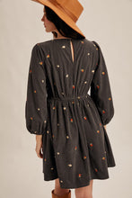 Load image into Gallery viewer, Same As Me Floral Embroidered Corduroy Mini Dress in Charcoal