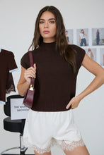 Load image into Gallery viewer, Like Me Again Mock Neck Shoulder Knit Sweater in Chocolate