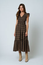 Load image into Gallery viewer, Saw You Cry Plaid Smocked V-Neck Button Down Midi Dress