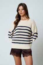 Load image into Gallery viewer, Come On Stripe Textured Half Sleeve Knit Sweater in Navy