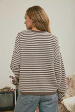 Load image into Gallery viewer, Be Mine Button Henley Stripe LS Sweater in Mocha