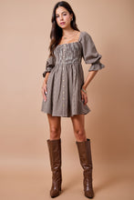 Load image into Gallery viewer, Going Real Slow Gingham Plaid Smocked Dress in Brown