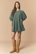 Load image into Gallery viewer, Hold Me Corduroy Wide Bubble Mini Dress in Dk Hunter