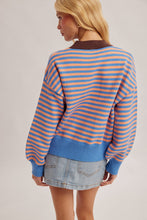 Load image into Gallery viewer, Fall For You Round Neck Sweater in Blue/Peach