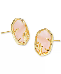 Kendra Scott Daphne Coral Framed Stud Earrings Gold Rose Quartz