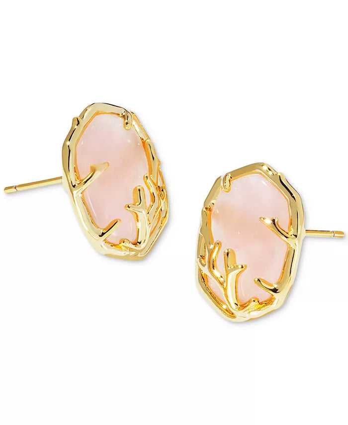 Kendra Scott Daphne Coral Framed Stud Earrings Gold Rose Quartz