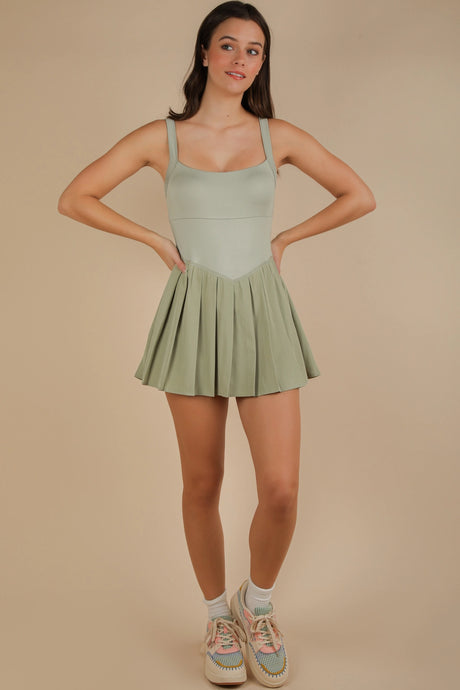 I know A Few Things Pleated Skirt Activewear Dress in Sage