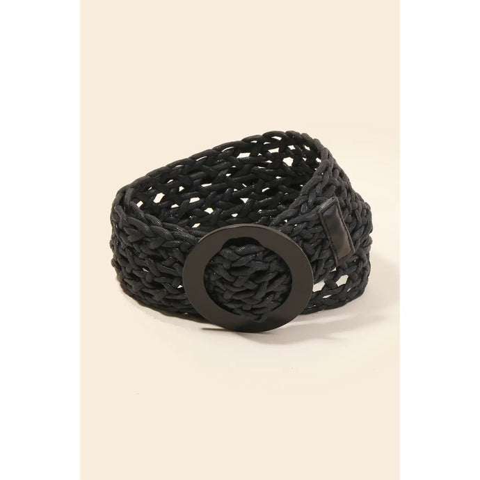 Round Buckle Braided Belt Black