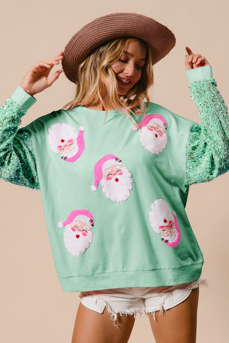 Waiting for December Sequin Santa Christmas Sweater