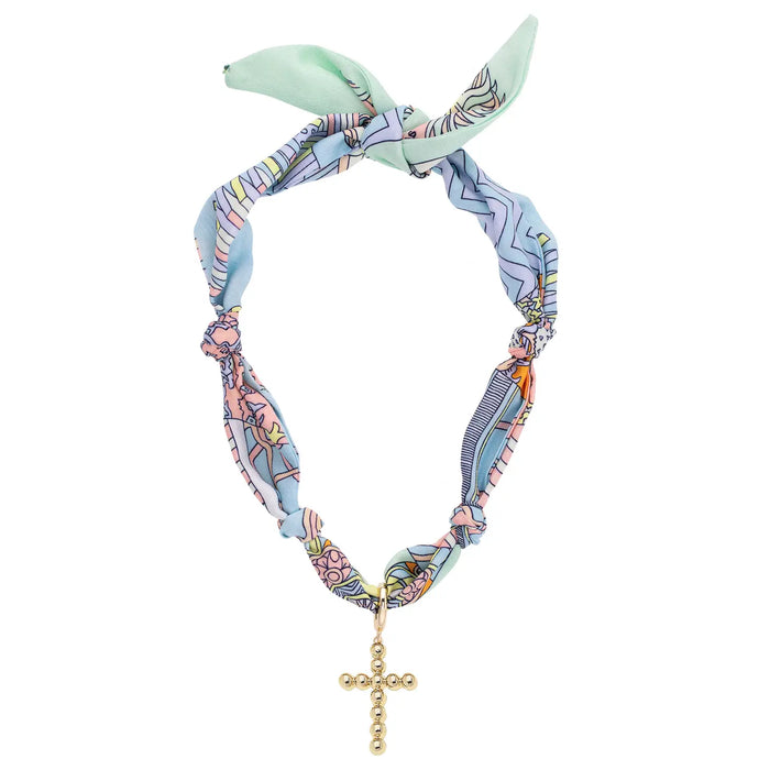 Louisa Beaded Cross Scarf Necklace in Pastel Multi