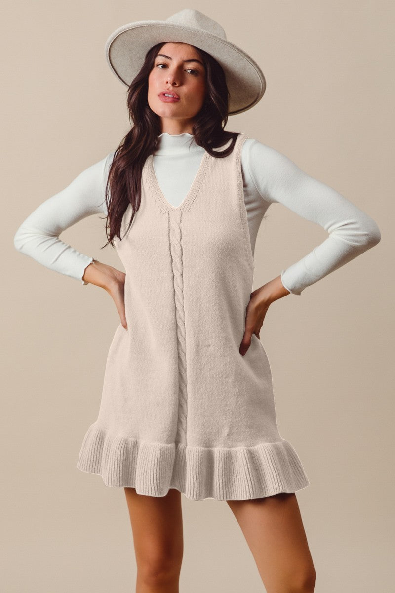 Turning The Page Sleeveless V Neck Hem Knit Dress in Oatmeal