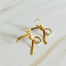 Load image into Gallery viewer, Dancing with Somebody Gold Herringbone Chain Bow Earrings