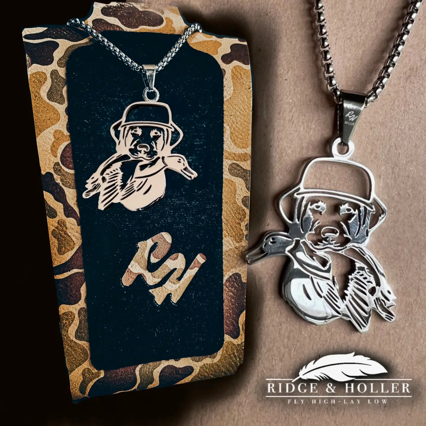 Ridge&Holler Youth Stainless Steel Dog With Duck Necklace