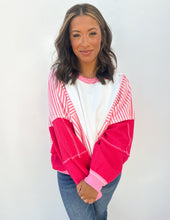 Load image into Gallery viewer, You&#39;re Misunderstood Terry Stripe Pullover in Pink