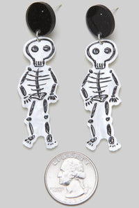 Spooky Scary Skeleton Drawing Earrings