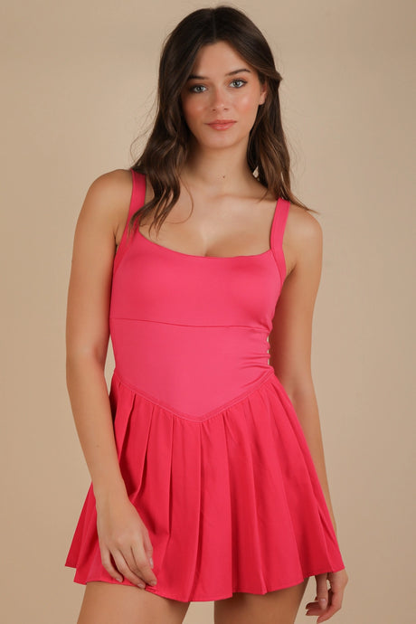 I know A Few Things Pleated Skirt Activewear Dress in Hot Pink