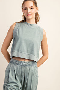 Do What I Can Mineral Washed Crop Top Olive