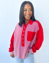 Load image into Gallery viewer, November Nights Striped Henley Top in Red