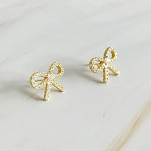 Load image into Gallery viewer, Shine Mini Bow Gold Earrings