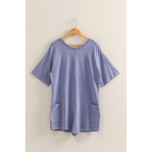 Load image into Gallery viewer, Never Leave Casual V-Back Short Sleeve Romper in Dusty Indigo