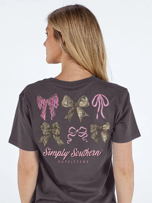 Simply Southern Multi Camo and Pink Bow SS Tee