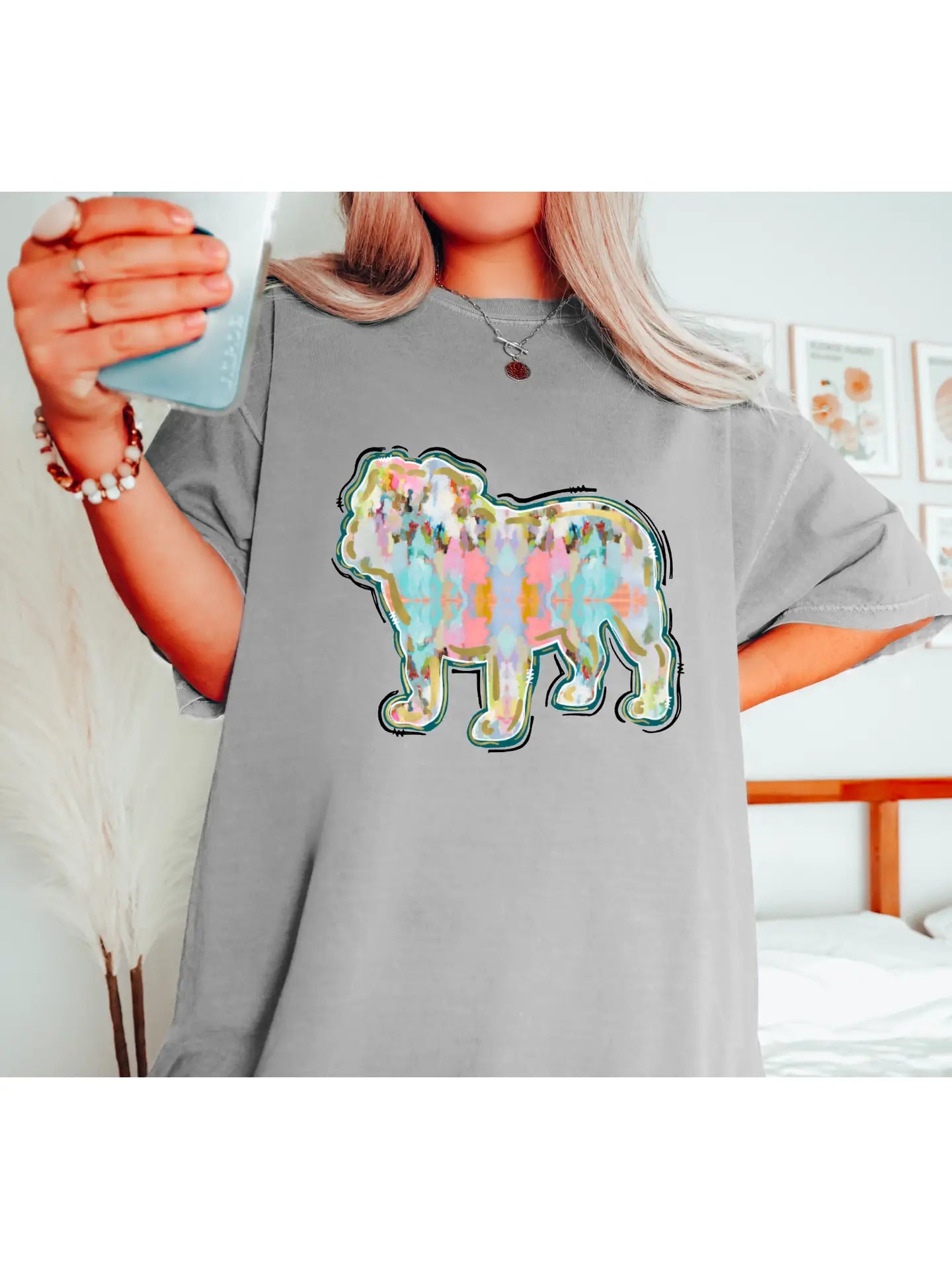 Watercolor Bulldog Silhouette Granite Graphic SS Tee