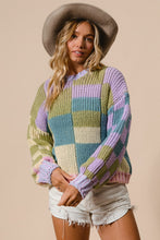 Load image into Gallery viewer, Angel Girl Color Block Checkered Sweater