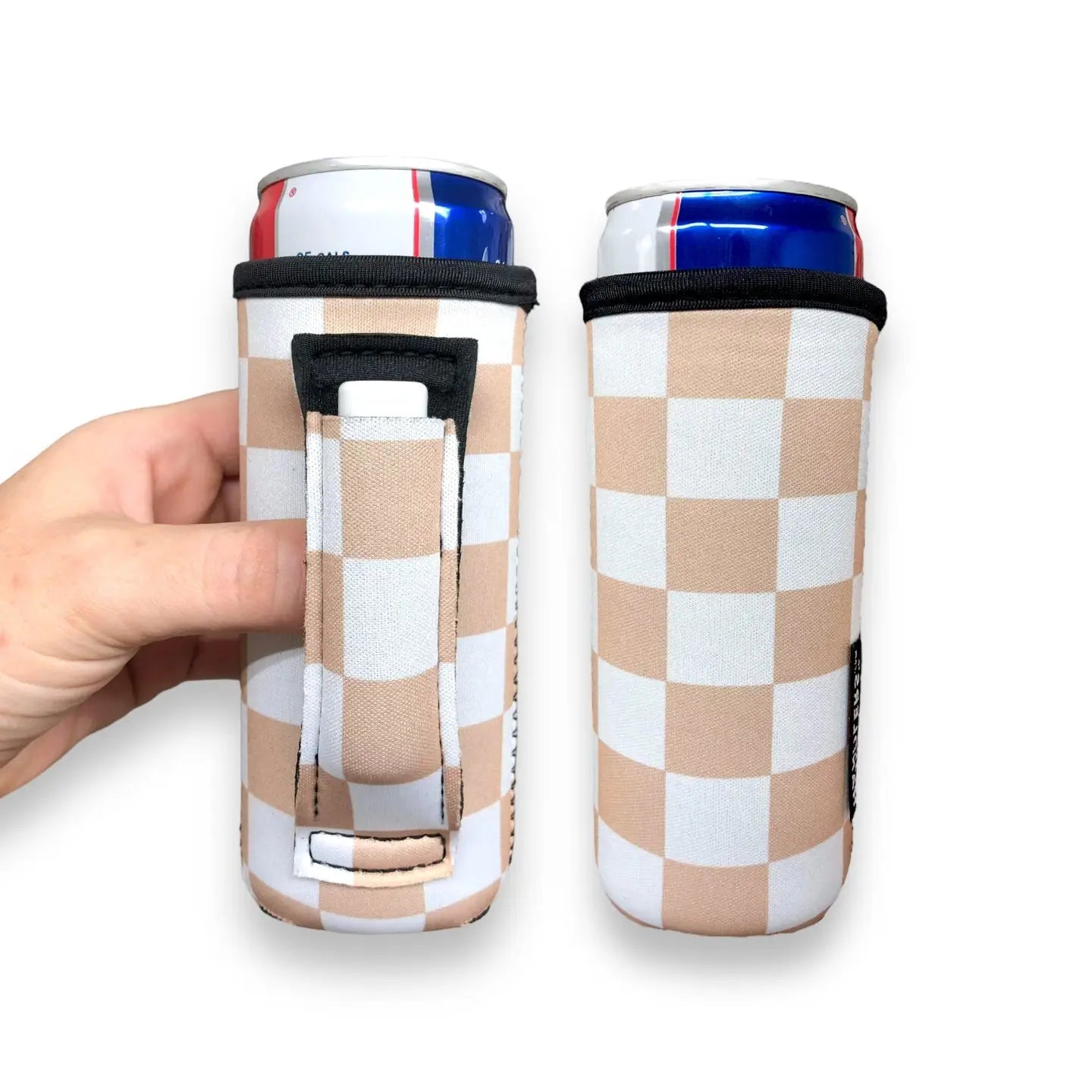 Tan Checkerboard 12oz Slim Can Handler