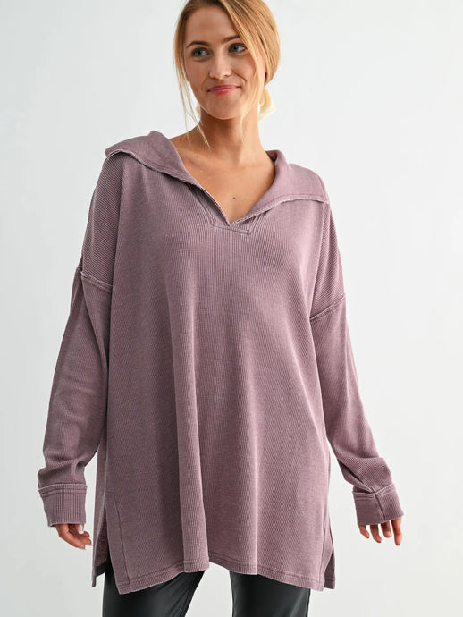 Call Me Collared Waffle Knit LS Top