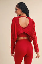 Load image into Gallery viewer, Some Never Do Cotton Slub Cutout Back LS Top in Cherry