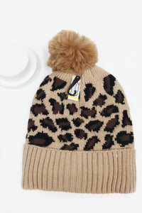 Keep It Up Leopard Print Pom Beanie Brown