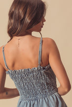 Load image into Gallery viewer, Sticking Around Smocked Denim Romper