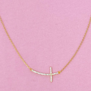 Shiny Side Gold Cross Necklace