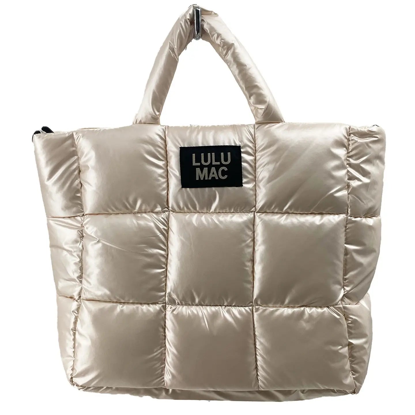Lulu Mac Large Puffer Metallic Handbag in Off-White