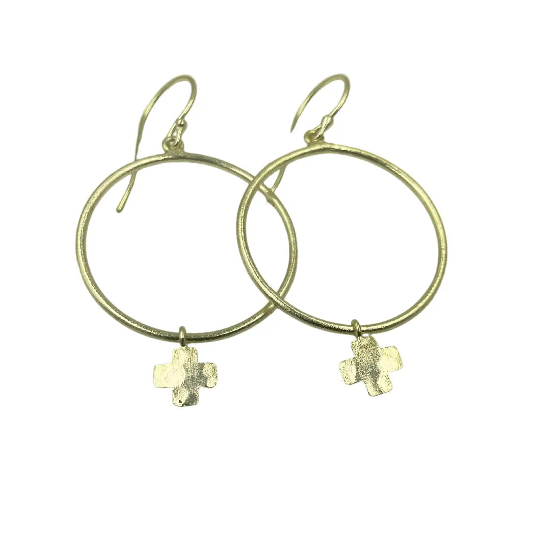 Erin Gray Hoop No. 28 Gold Cross Drop Earrings