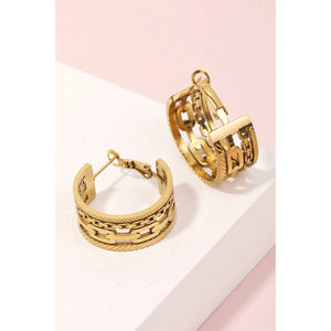 Matte Chain Texture Hoop Earrings Gold