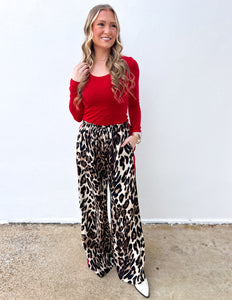 Let's Get Going Leopard Straight Pants With Red Stripes