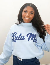 Load image into Gallery viewer, Lulu Mac Script Sweatshirt in Lt Blue/Navy