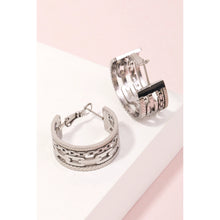 Load image into Gallery viewer, Matte Chain Texture Hoop Earrings Silver