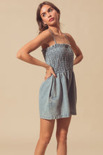 Load image into Gallery viewer, Sticking Around Smocked Denim Romper