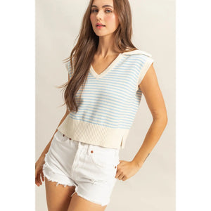 No Kind of Love Striped Knit Sleeveless Top in Blue