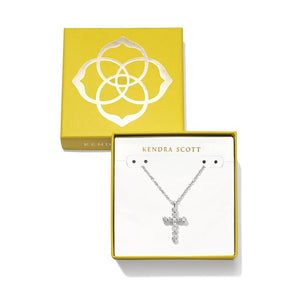 Kendra Scott Boxed Rhodium Cross Pendant Necklace in White Crystal