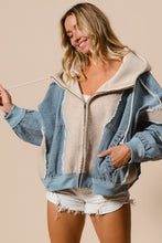 Load image into Gallery viewer, Could&#39;ve Been Her Denim and Fleece Zip Up Hoodie in Oatmeal